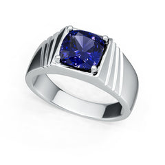 Men's Sterling Silver Royal Blue Sapphire Ring Cushion CU 8X8mm