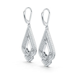 Sterling Silver Teardrop Dangle Earrings Milgrain Art Deco