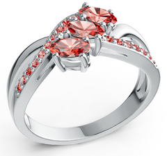 Elegant Three-Stone Marquise Birthstone Ring – Split Shank Design with Pavé Accents, Moissanite, Ruby, Emerald & Sapphire