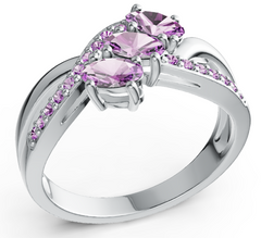 Elegant Three-Stone Marquise Birthstone Ring – Split Shank Design with Pavé Accents, Moissanite, Ruby, Emerald & Sapphire