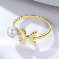 Pisces Constellation 5mm White Cultured Japanese Akoya Pearl 14k Yellow Gold