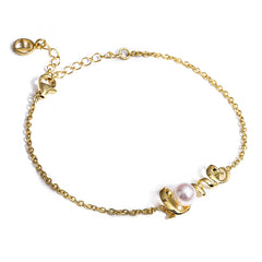 Love Cultured Freshwater Pearl 18k Yellow Gold Over Silver Bracelet