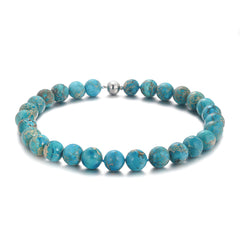 Synthetic Blue Turquoise Vintage Round Shape Bead Strand Chain Necklace