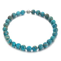 Synthetic Blue Turquoise Vintage Round Shape Bead Strand Chain Necklace