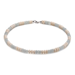 New Fresh Blue Natural Amazonite Pearl Hand Sterling Silver Beaded Necklace Commuter Clavicle Chain