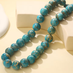 Synthetic Blue Turquoise Vintage Round Shape Bead Strand Chain Necklace