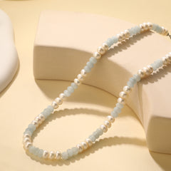 New Fresh Blue Natural Amazonite Pearl Hand Sterling Silver Beaded Necklace Commuter Clavicle Chain