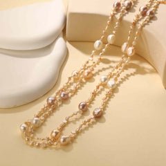 Handmade Variety Wearing Methods Small ;ong natural pearl odd-shaped beaded necklace