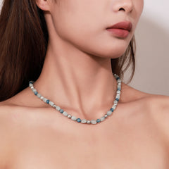 Handmade Amazonite Pearl Green Water Grass Chalcedony Sterling Silver Beads Beaded Necklace