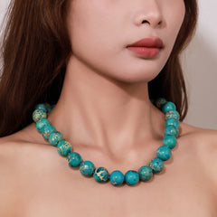 Synthetic Blue Turquoise Vintage Round Shape Bead Strand Chain Necklace