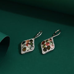 Natual Multicolor Tourmaline Drop Earring 925 Sterling Sliver Gemstone with Natual Zircon Birthstone Jwelelry Gifts