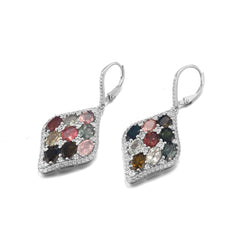 Natual Multicolor Tourmaline Drop Earring 925 Sterling Sliver Gemstone with Natual Zircon Birthstone Jwelelry Gifts