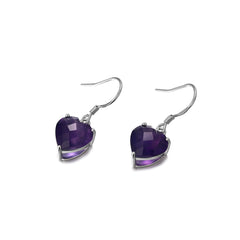 Natual Amethyst Earrings 925 Sterling Sliver February Birthstone Heart Shape hook drop earrings