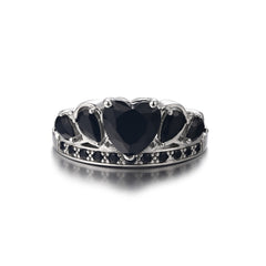 Natural Black Spinel Ring 925 Sterling Silver Heart Shape Love Jewelry Gift