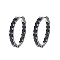 Natual Black Spinel Hoop Earrings with 925 sterling silver 33mm
