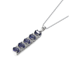 Lab Created Tanzanite Necklace S925 Sterling Sliver with Chain 45MM Jewelry Gifts