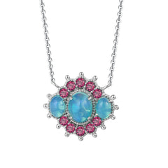 Natual Blue Opal Necklace with Natual Purple Garnet 925 Sterling Sliver 45MM Birthstone Gemstones