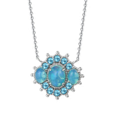 Natual Blue Opal Necklace with Natual Sky Topaz S925 Sterling Sliver 45MM Birthstone Gifts