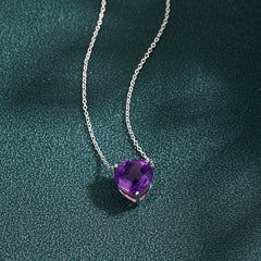 Natual Amethyst Necklace Heart Shape 925 Sterling Sliver Jewelry Gife February Birthstone