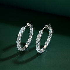 Natual Sky Blue Topaz Hoop Earring 925 Sterling Sliver Gemstone Women Jewelry Gift