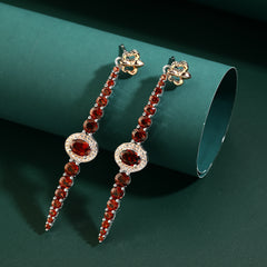 Natual Red Garnet Earring S925 Sterling Sliver Dangle Earrings January Birthstone Gemstone Jewelry