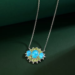 Natual Blue Opal Necklace with Natual Peridot 925 Sterling Sliver 45MM Birthstone Women Jewelry Gifts