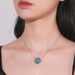 Natual Blue Opal Necklace with Natual Purple Garnet 925 Sterling Sliver 45MM Birthstone Gemstones