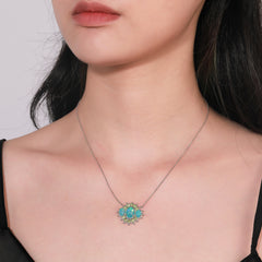 Natual Blue Opal Necklace with Natual Peridot 925 Sterling Sliver 45MM Birthstone Women Jewelry Gifts