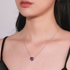 Natual Amethyst Necklace Heart Shape 925 Sterling Sliver Jewelry Gife February Birthstone