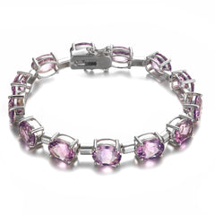 Natual Amethyst Bracelet Tennis Pink Amethyst Bracelet S925 Sterling Sliver Birthstone Jewelry Gift