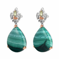 Natual Malachite Earrings with Peridot S925 Sterling Sliver Elegant and Classic earrings Mother's Gifts
